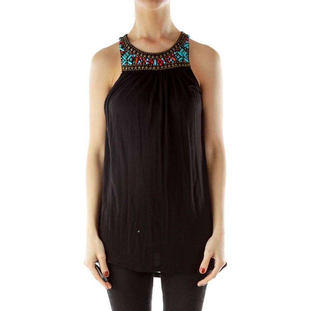 MICHAEL Michael Kors boho beaded sleeveless halter top size medium